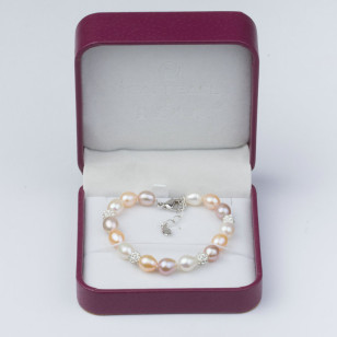 天然淡水珍珠強光混彩米形珍珠手鏈